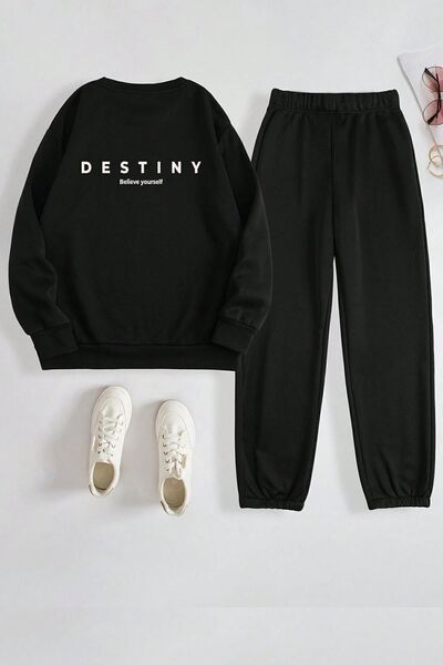 uyguntarz Unisex Destiny Printed Crew Neck Sweatshirt - 2-Piece Tracksuit Set