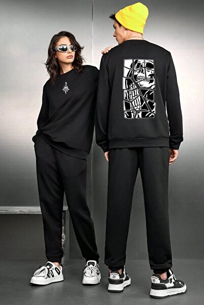 uyguntarz Unisex Skullcracked Printed Crew Neck Sweatshirt - 2-Piece Tracksuit Set