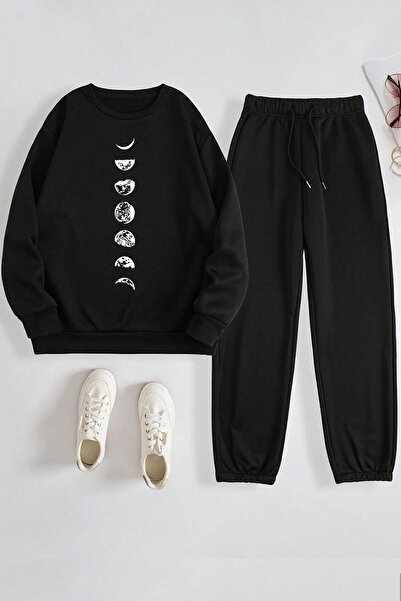 uyguntarz Unisex Astronomy Printed Crew Neck Sweatshirt - 2-Piece Tracksuit Set