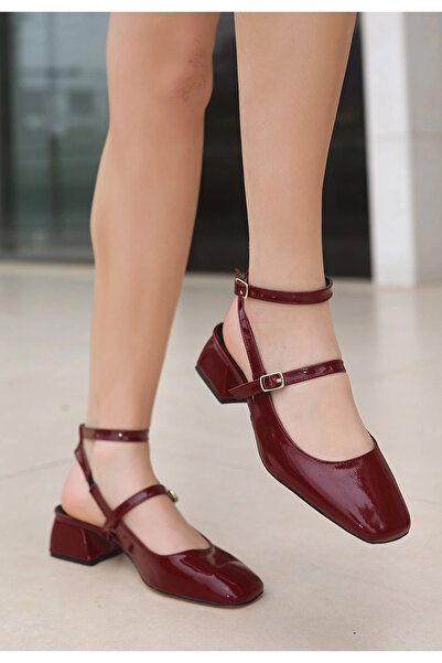ZENGEZUR MALL Sptrns Karmi Burgundy Patent Leather Heeled Shoes (205727) (Size: 39)