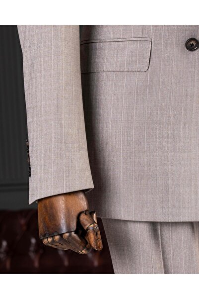 TerziAdemAltun Italian Style 8 Drop K Double-Breasted Striped Jacket Pants Suit Mink T14597