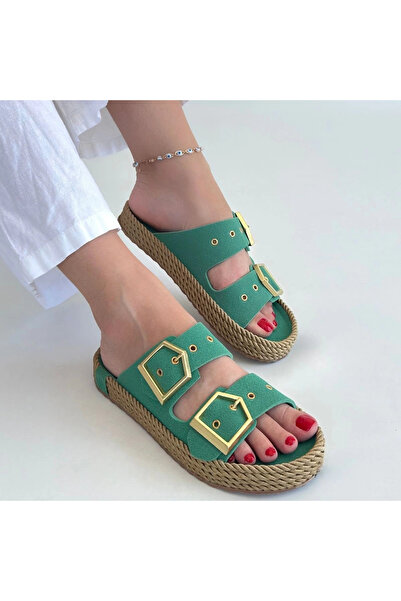 ZENGEZUR MALL Drnds İces Green Nubuck Slippers (212425) (Size: 36)
