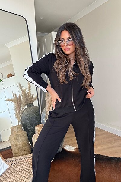 Sohotique By P Star Stripe Honeycomb Texture Tracksuit Set Black