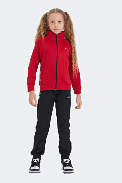 Slazenger Next in Unisex Children's Zippered Mock Neck Pocket Red Tracksuit Set