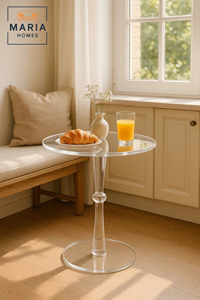 MARIA HOMES طاولة جانبية دائرية من الأكريليك الشفاف مقاس 50×50×55 سم - طاولة مميزة بتصميم كريستالي عصري