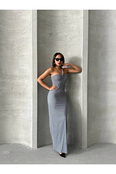 ZENGEZUR MALL Sptrns One Shoulder Pleated Dress Gray (210016) (Size: m)