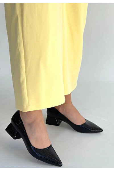 ZENGEZUR MALL Drnds Meort Black Patent Leather Heeled Shoes (211532) (Size: 36)