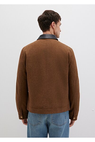 Mavi Regular Fit Faux Leather Brown Jacket with Collar Detail