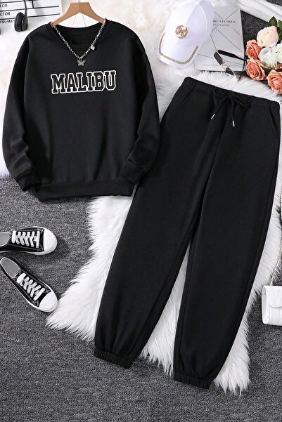 uyguntarz Unisex Malibu Printed Crew Neck Sweatshirt - 2-Piece Tracksuit Set