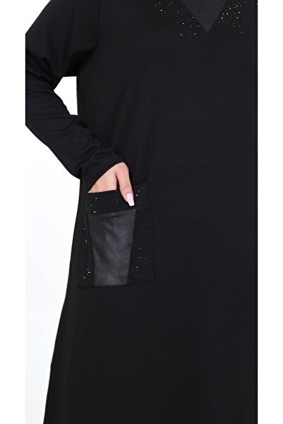 MODA MAÇKA PARK Plus Size Dress with Stretchy Fabric and Pocket Details.