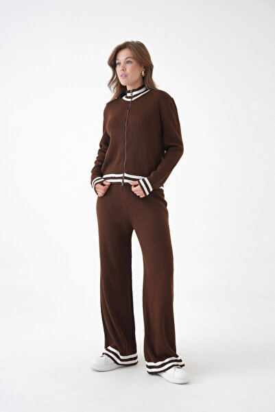 Park Karon Жіночий костюм із прямим коміром, застібкою-блискавкою, смугастим кашкорсе, піджаком і брюками