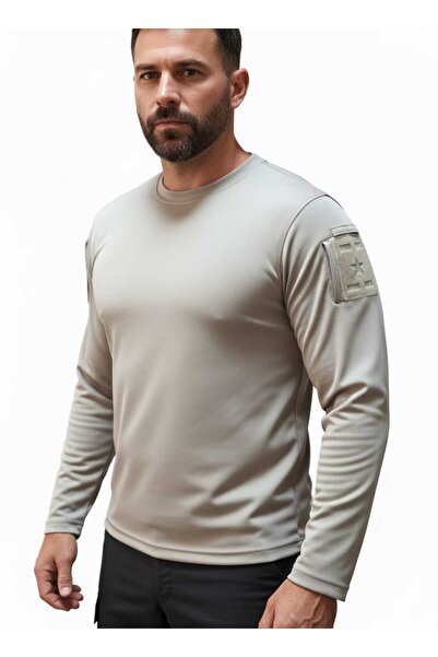 Beevos Military Tactical Long Sleeve Breathable Arm Velcro Beige T-Shirt