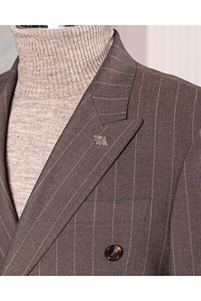 TerziAdemAltun Italian Style S Slim Fit K Double-Breasted Jacket Pants Suit Brown T14622