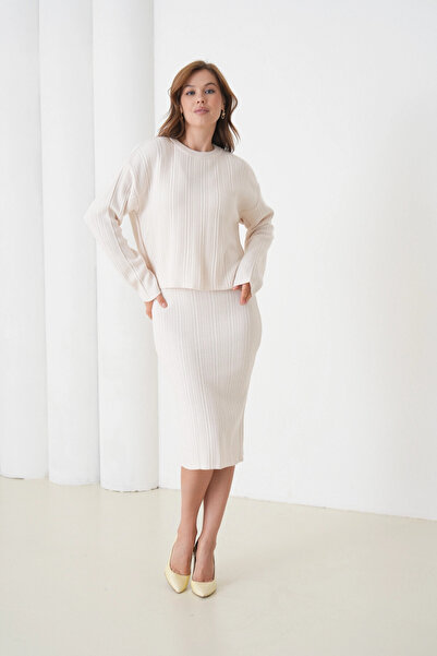 Park Karon Women's Crew Neck Textured Sweater Dress Two-Piece Knitwear Set