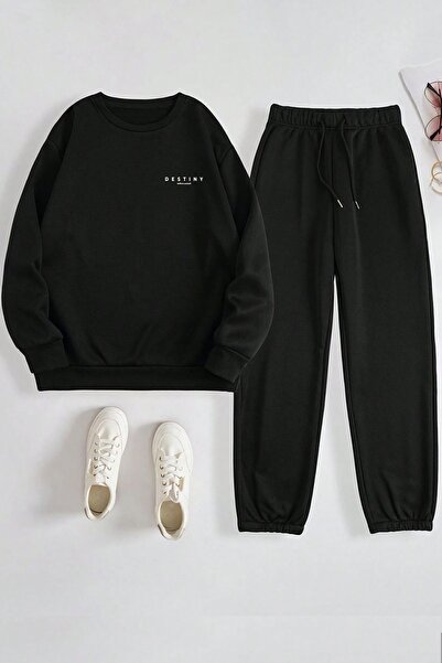 uyguntarz Unisex Destiny Printed Crew Neck Sweatshirt - 2-Piece Tracksuit Set