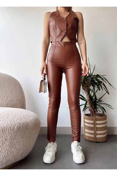 ZENGEZUR MALL Drnds Two Button Leather Vest Coffee S243001 (212242) (Size: S)