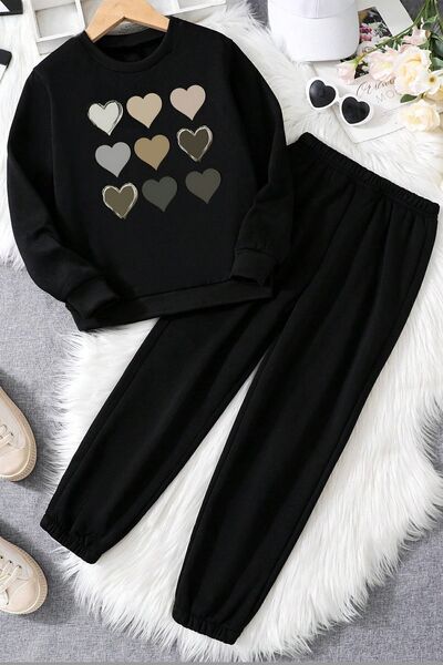 uyguntarz Unisex Kalp Printed Crew Neck Sweatshirt - 2-Piece Tracksuit Set