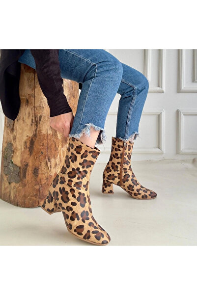 ZENGEZUR MALL Drnds Birta Leopard Skin Stretch Heeled Boots (212531) (Size: 37)