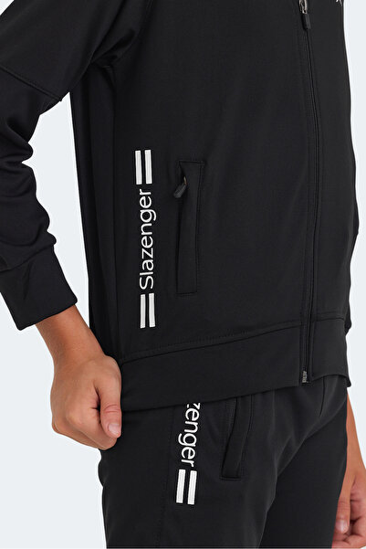 Slazenger Next in Unisex Children's Zippered Mock Neck Pocket Black Tracksuit Set