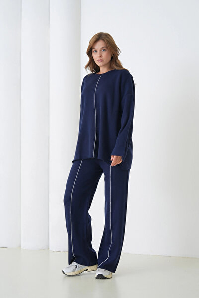 Park Karon Women's Crew Neck Slit Oversized Sweater Pants Two-Piece Knitwear Set