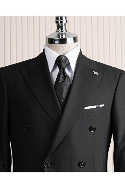 TerziAdemAltun Italian Style K Double-Breasted Jacket Pants Suit Black T14020