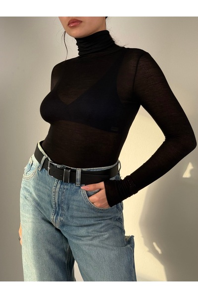 coaksco Women's Turtleneck Modal Cashmere Ultra Light Blouse - Black