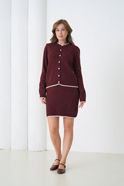 Park Karon Women's Crew Neck Button Closure Jacket Skirt Two-Piece Knitwear Set