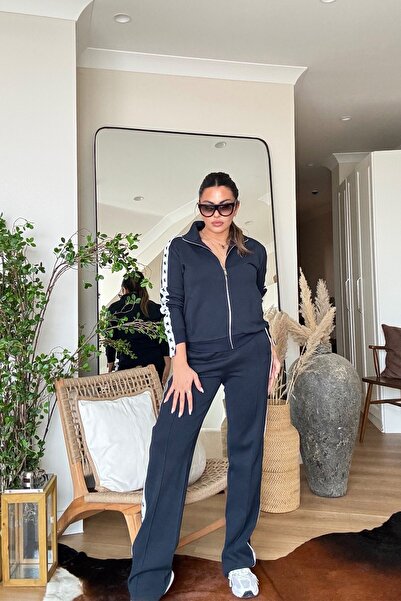 Sohotique By P Star Stripe Honeycomb Texture Tracksuit Set Navy Blue