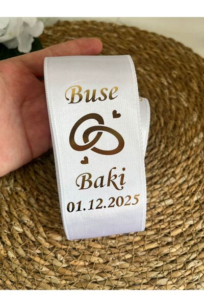 hemdemhediyelik Kişiye Özel Harfli Gold Gümüş Baskılı Takı Kurdelesi Siyah Be...