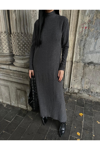 ZENGEZUR MALL Drnds High-Necked Thick Wrap-Around Long Dress Black (212311) (Size: S)