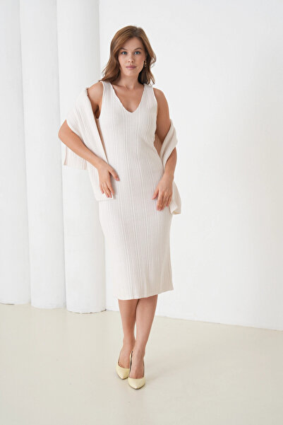 Park Karon Women's Crew Neck Textured Sweater Dress Two-Piece Knitwear Set