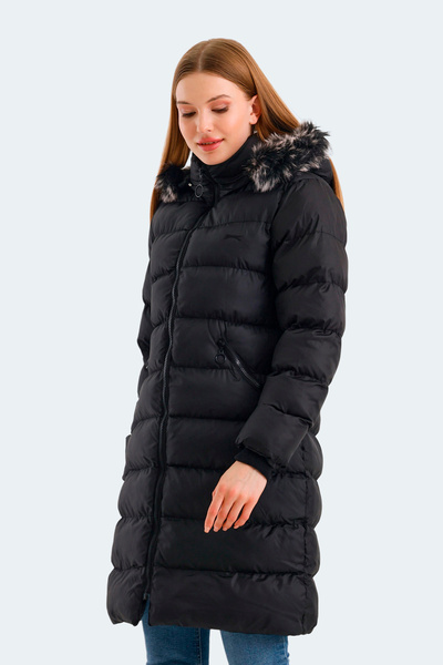 Slazenger Garlic in Women's Hooded Puffer Black Coat & Jacket