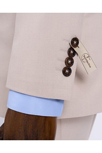TerziAdemAltun Slim Fit Jacket Pants Suit Beige T13574