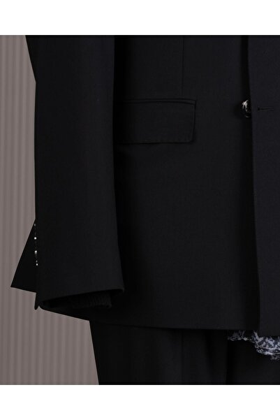 TerziAdemAltun Italian Style S Slim Fit 8 Drop K Double-Breasted Jacket Pants Suit Black T14587