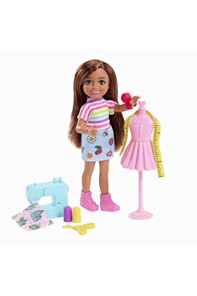 Barbie Set de joaca Barbie, Chelsea creatoare de moda cu accesorii, par saten...