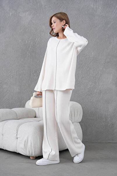 Park Karon Women's Crew Neck Slit Oversized Sweater Pants Two-Piece Knitwear Set