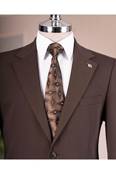 TerziAdemAltun Italian style s Slim Fit 4 drop jacket pants suit brown t14775