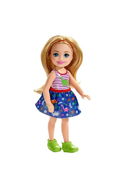 Barbie Papusa Chelsea Club blonda cu tricou model dino si bentita, 14