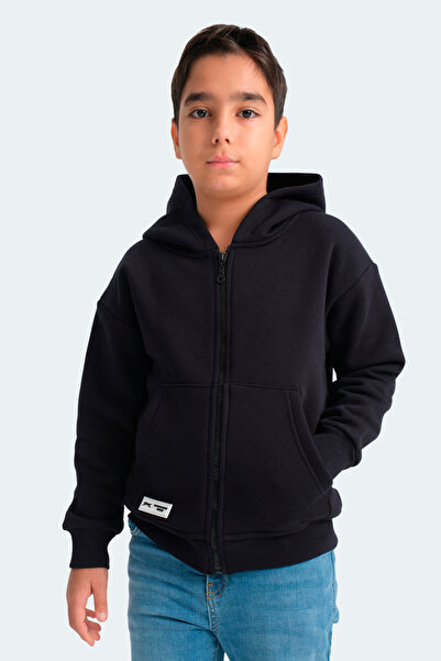 Slazenger Lekan Unisex Children's Zippered Hooded Pocket Navy Blue Sweatshirt