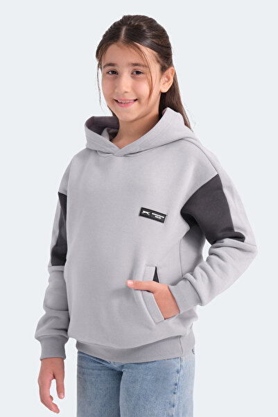 Slazenger LAYNE Unisex Παιδικό Φούτερ με Κουκούλα και Τσέπες Γκρι / Μαύρο