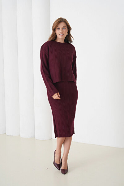 Park Karon Women's Crew Neck Textured Sweater Dress Two-Piece Knitwear Set