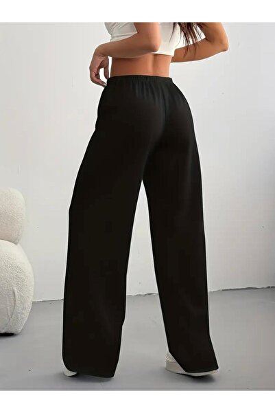 LACKH Pre-Painted Black Women's Wide-Leg Sweatpants Flexible Comfortable Loose Fit