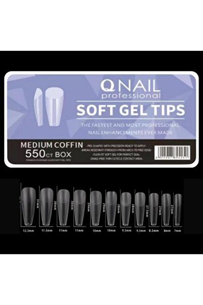 QNAİL PROFESSİONAL Protez Tırnak Soft Jel Tips 550’li Medium Coffin Yeni Sistem