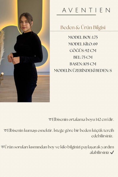 Aventien Stylish Black Maxi Dress with Gathered Accessory Detail