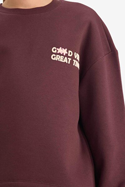 DeFacto Φούτερ για κορίτσια Overshirt Fit Back με τύπωμα με μαλακό χνουδωτό εσωτερικό μέρος G6263A825WN