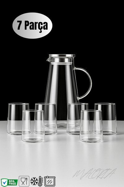 Maloria 7 Parça Cam Su Takımı Seti | Sürahi 1.8lt - Bardak 6x300ml