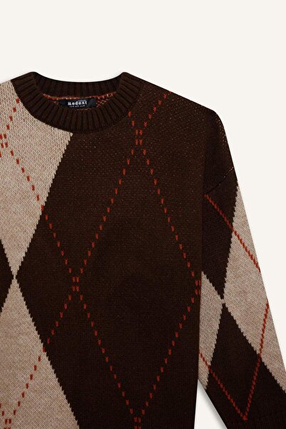 DeFacto Regular Fit Crew Neck Diamond Pattern Knitwear Sweater Tunic G0711Ax25Wn