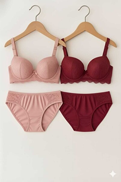 SOFENNA Women's Supported Lace Padded (Wired) 2-Piece Bra Set