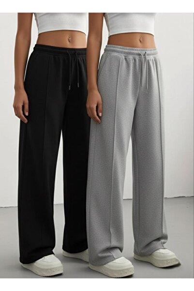 LACKH 2 Pieces Wide Leg Black Gray Women's Sweatpants