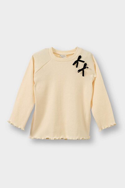 DeFacto Baby Girl Crew Neck Bow Detail Corded Fabric Ribbed Knit Long Sleeve T-Shirt G5772A525Wn